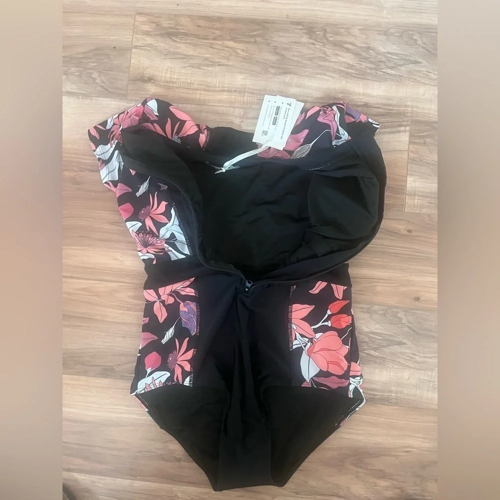 Grace Karin One Piece Swimwear Size M Rashguard Pink Zip Front Bathing Suit NEW